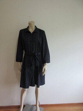BANANA REPUBLIC Blue Stripe 14 Long Sleeve Button Belted Business Dress